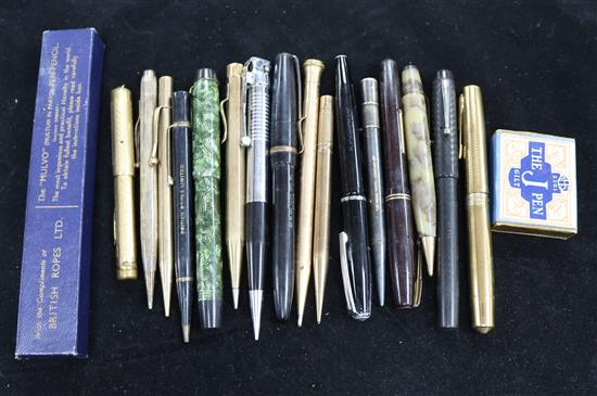 A group of assorted fountain pens and propelling pencils